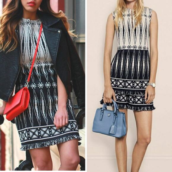 TORY BURCH DRESS 14 WESTERN AZTEC COUNTRY BOHO CHIC FRINGE KNIT COWGIRL MINI - Picture 1 of 13